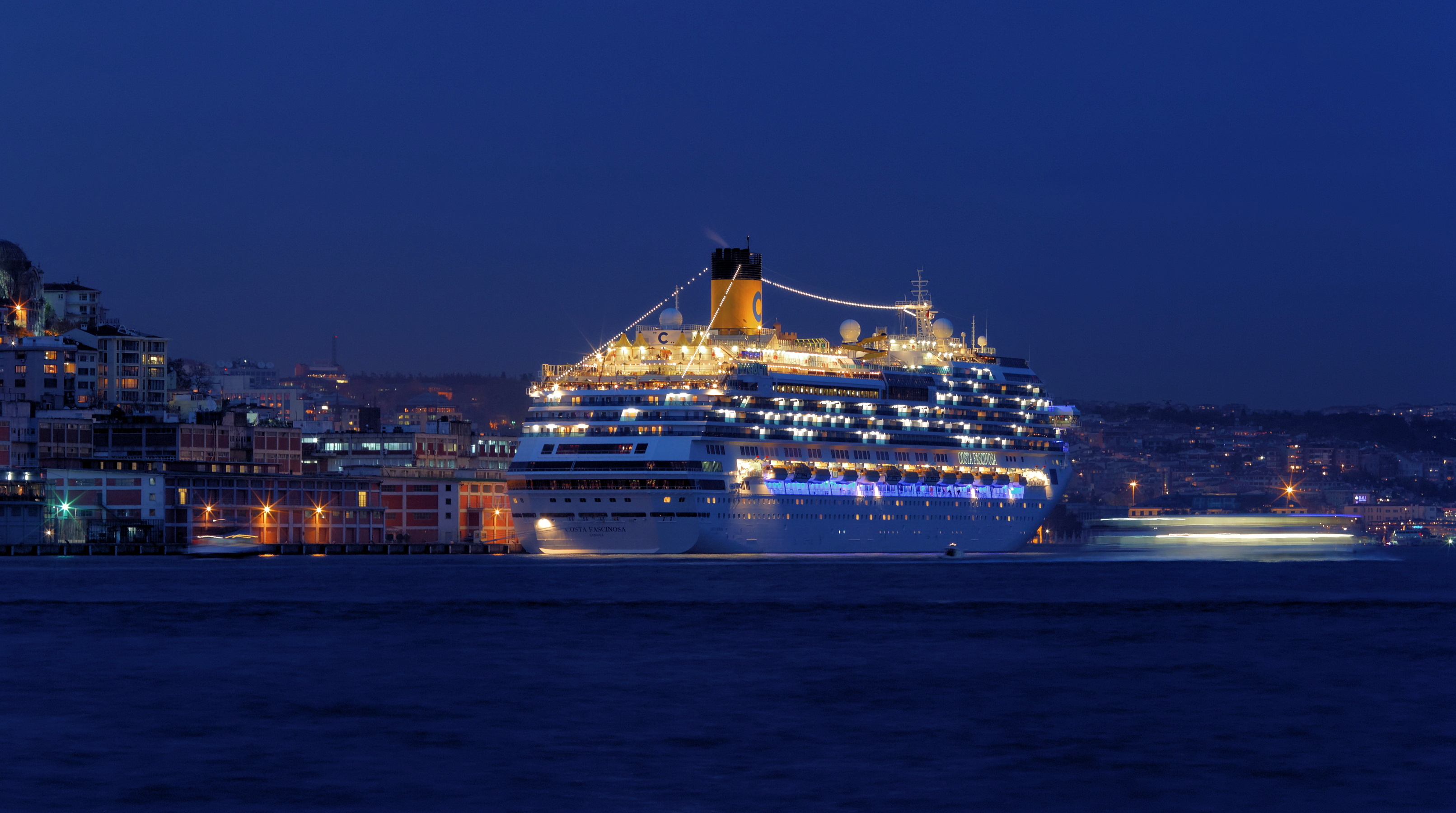 cruise on the water in istanbul at night time
