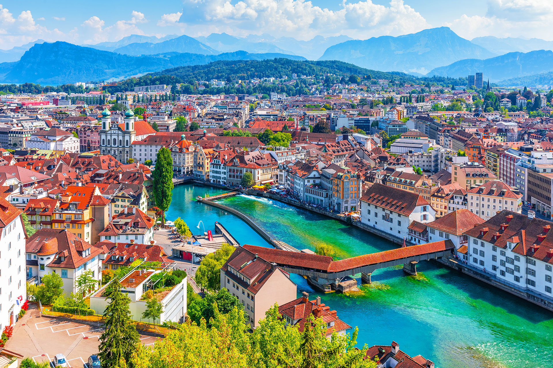 sunny day in lucerne switzerland