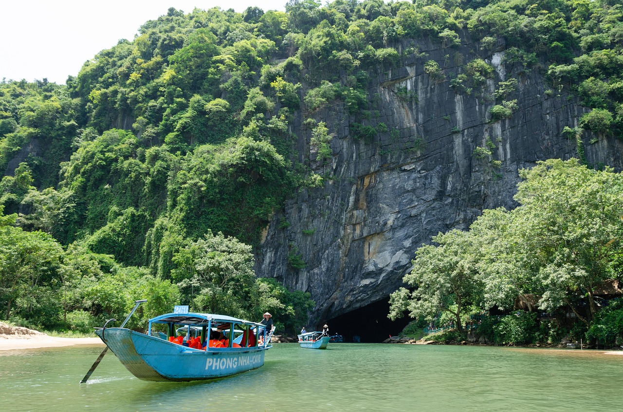 Blue boat in a river in Vietnam