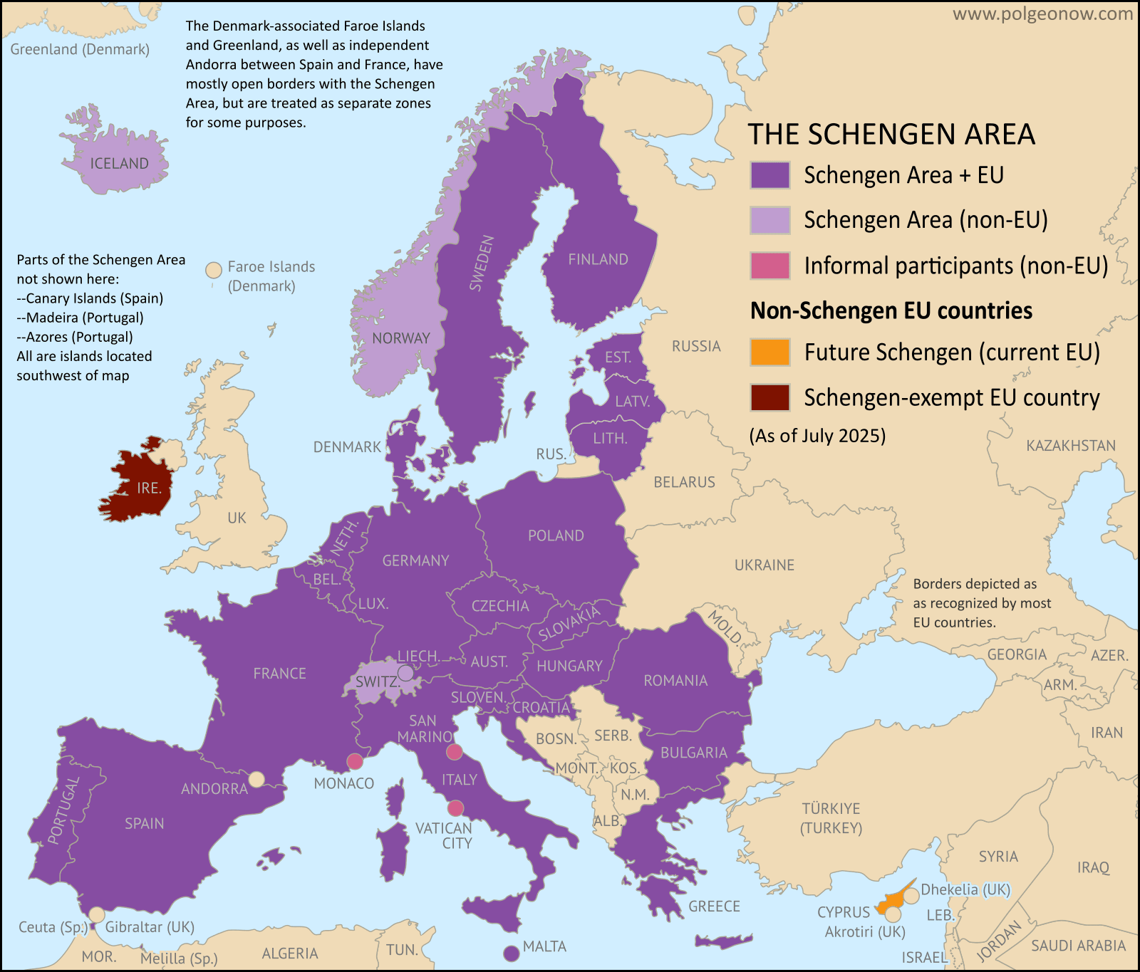 kaart van de Schengenlanden in Europa